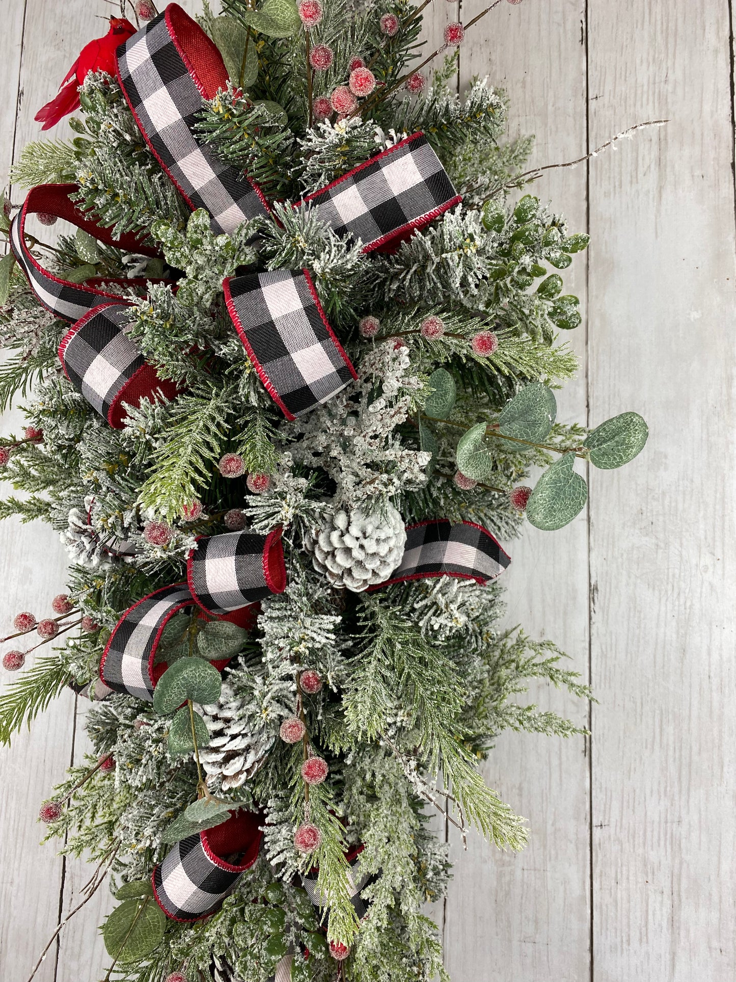 Christmas/Winter Pine Swag, Black and White Buffalo Plaid