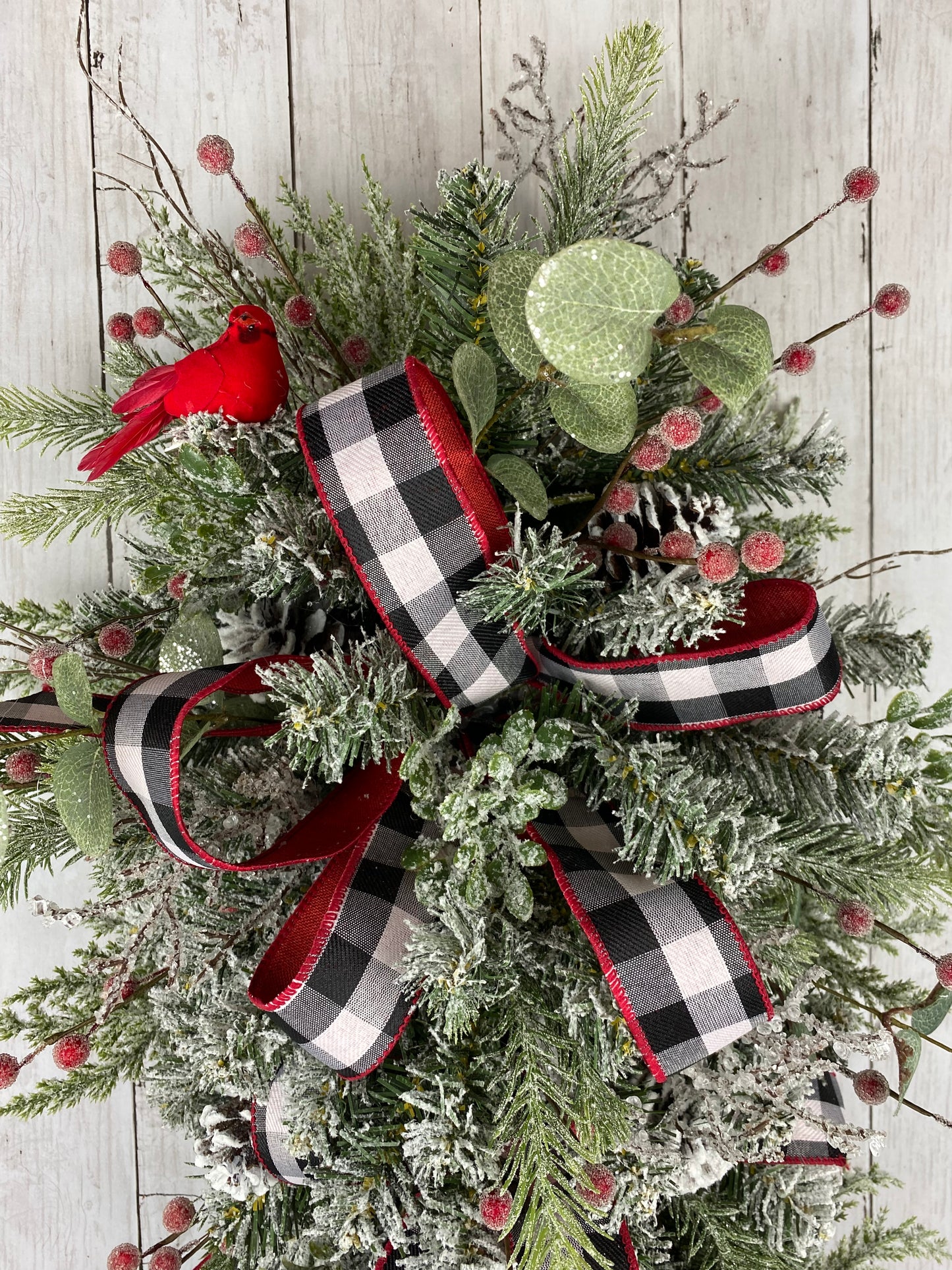 Christmas/Winter Pine Swag, Black and White Buffalo Plaid