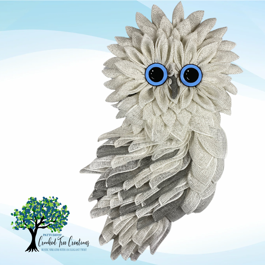 Owl wreath, winter spotted snow owl