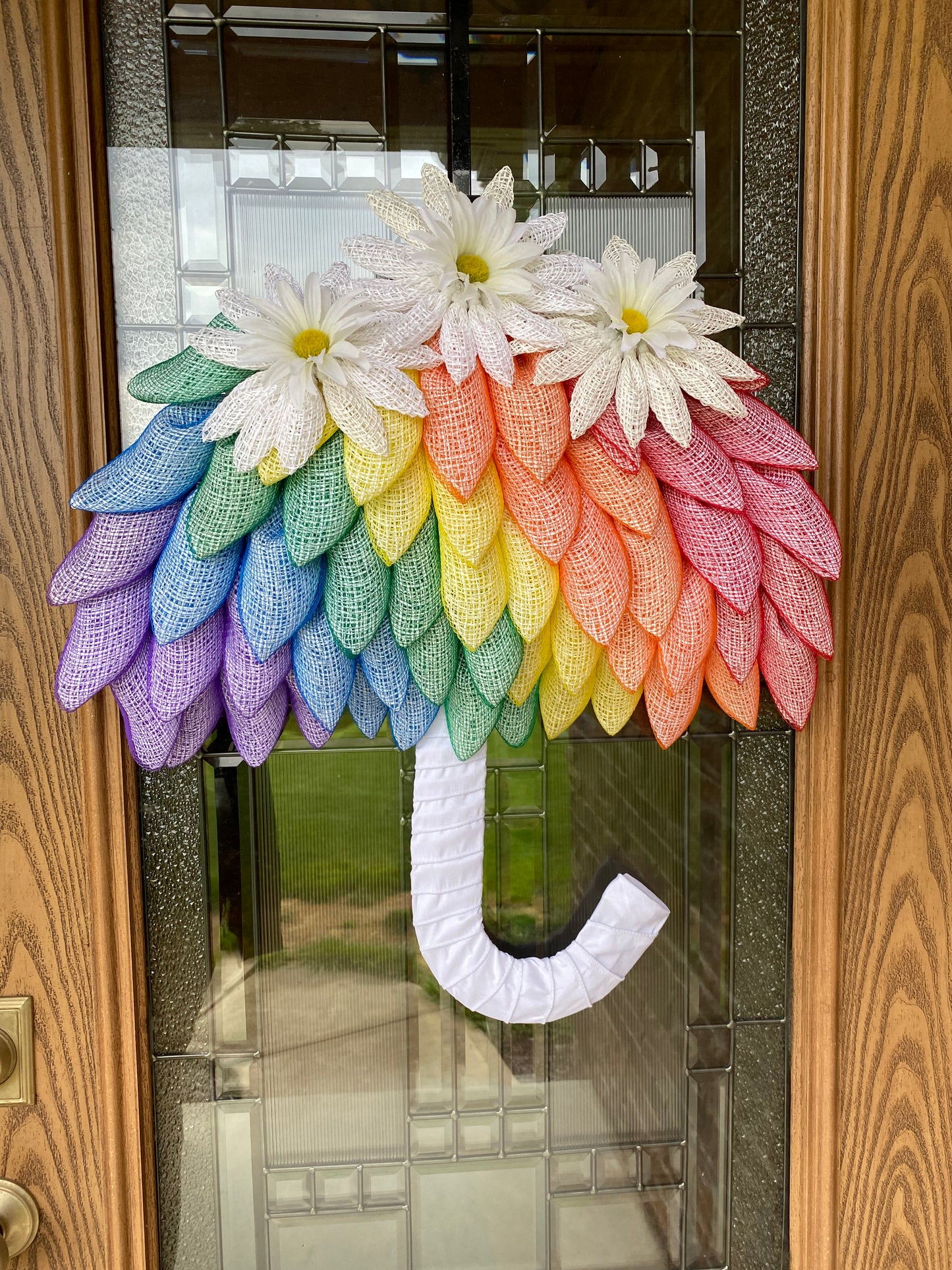 Rainbow Spring Umbrella Wreath