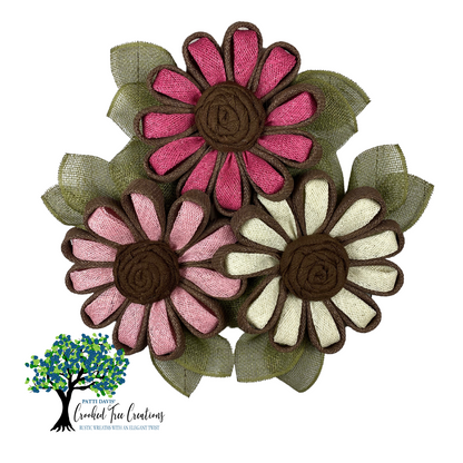 Fall/Autumn Pink Daisy Wreath, Triple Flower Wreath for Fall