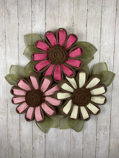 Fall/Autumn Pink Daisy Wreath, Triple Flower Wreath for Fall