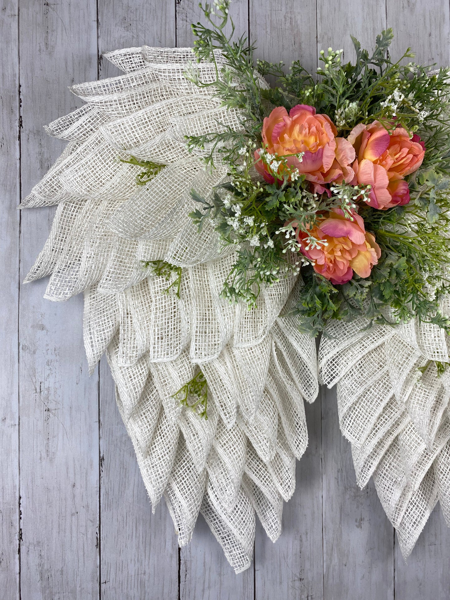 Custom Angel Wings Wreath with white mesh