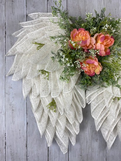 Custom Angel Wings Wreath with white mesh