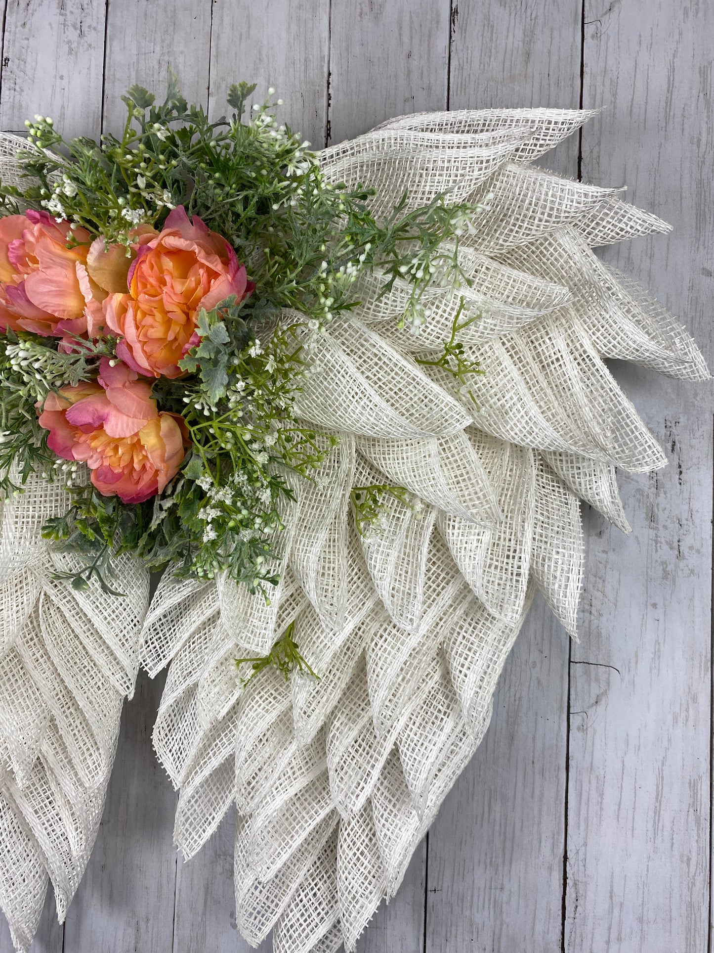 Custom Angel Wings Wreath with white mesh