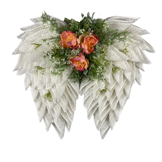 Custom Angel Wings Wreath with white mesh