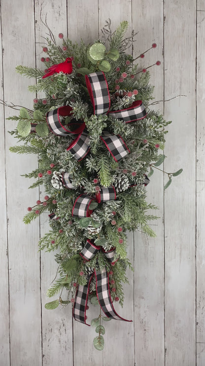 Christmas/Winter Pine Swag, Black and White Buffalo Plaid