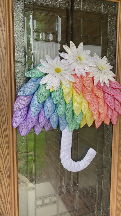 Rainbow Spring Umbrella Wreath