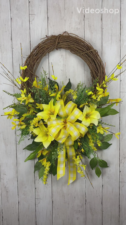 Easter /Spring Wreath, Yellow Lily Decor