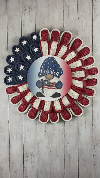 Patriotic sunflower gnome wreath