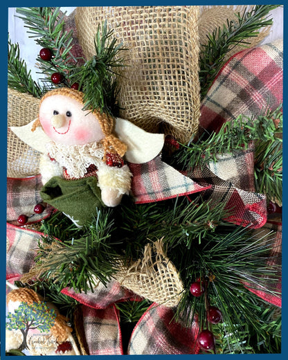 Christmas Rustic Angels Winter Pine Swag