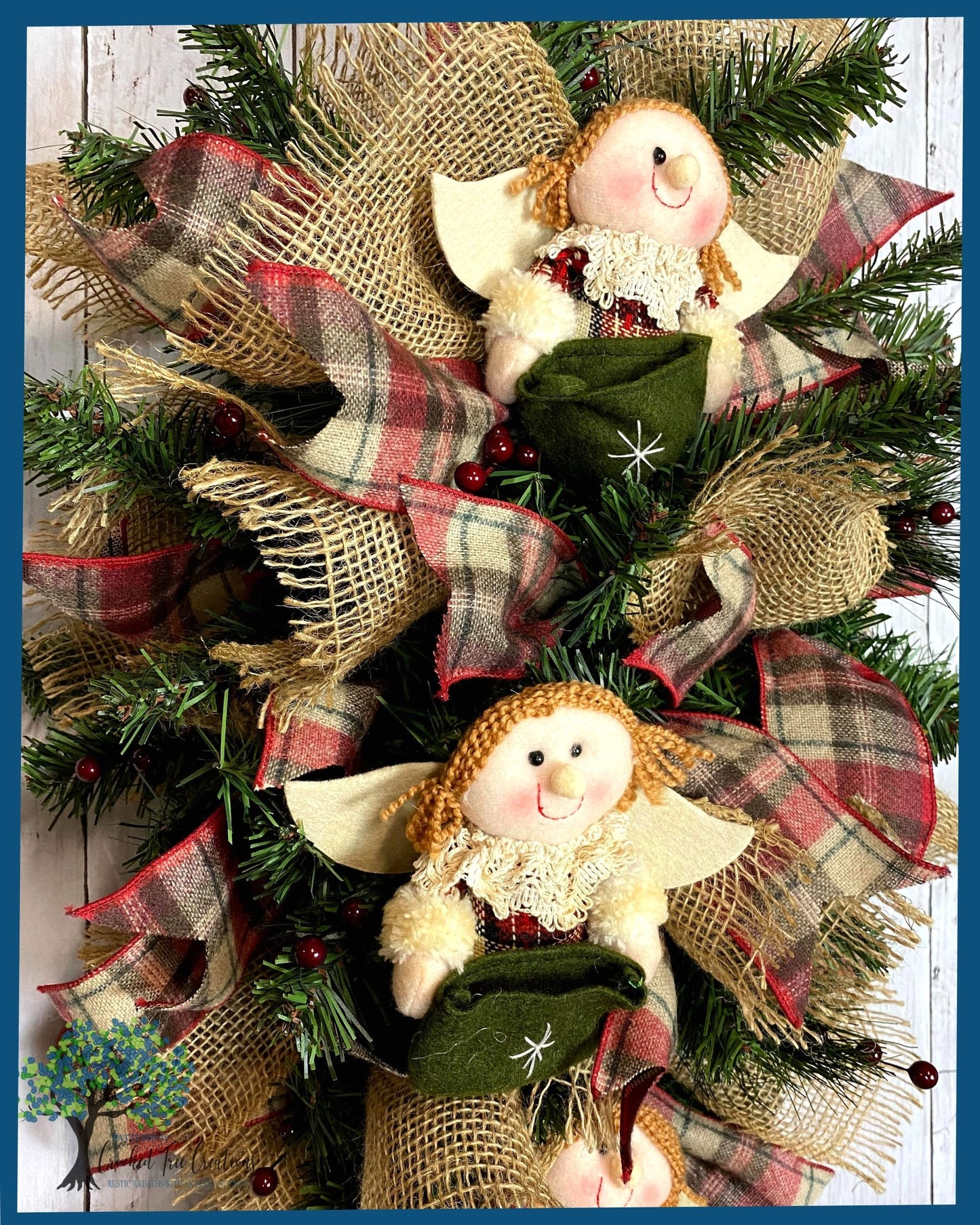 Christmas Rustic Angels Winter Pine Swag