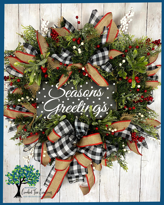 SOLD Farmhouse Christmas Wreath / Seasons Greetings