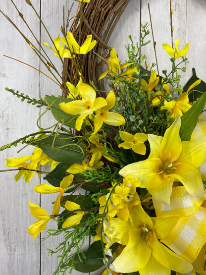 Easter /Spring Wreath, Yellow Lily Decor