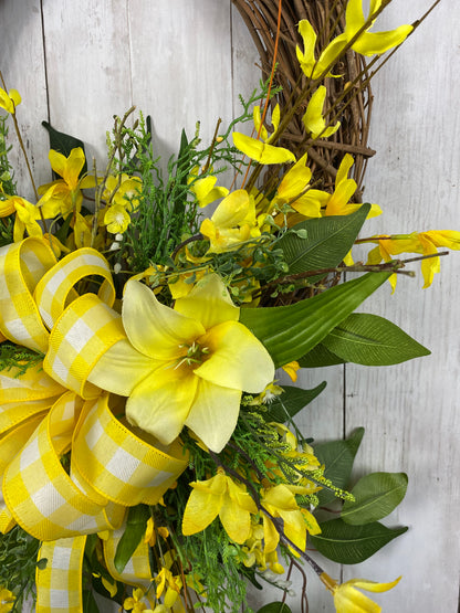 Easter /Spring Wreath, Yellow Lily Decor