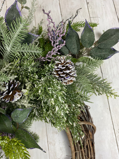 Christmas frosted purple pine wreath