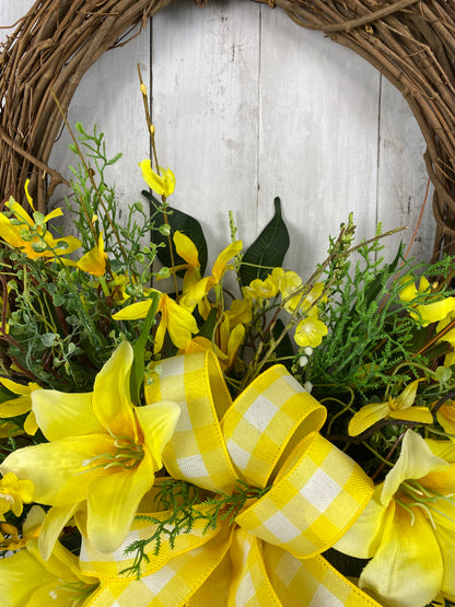 Easter /Spring Wreath, Yellow Lily Decor