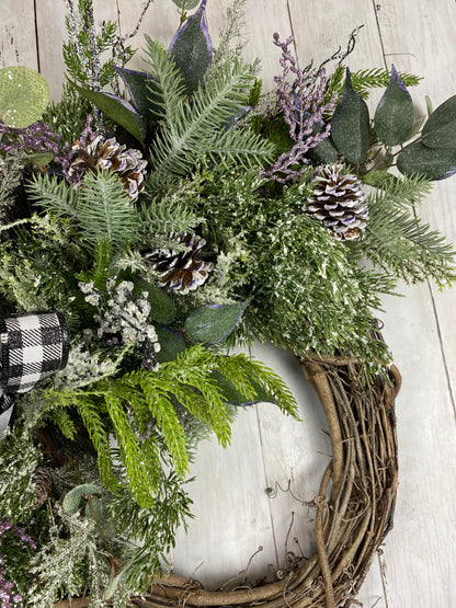 Christmas frosted purple pine wreath