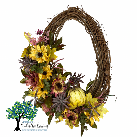 Fall wreath in mauve and yellow